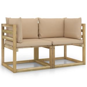 vidaXL sofá de jardín de esquina cojines 2 uds madera impregnada verde