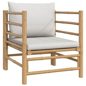 vidaXL sofá de jardín bambú con cojines gris claro