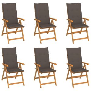 vidaXL sillas de jardín 6 uds madera maciza de teca cojines gris taupe