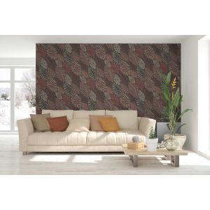 Papel pintado texturizado etnico tnt hojas multicolor terracotta