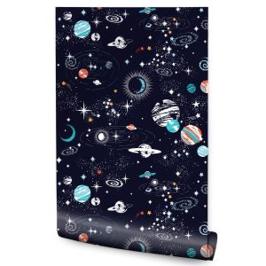 Papel Pintado Cohetes Espaciales Cosmos Planetas Para Niños 53cm x 10m