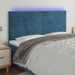 Cabecero con luces LED terciopelo azul oscuro 160x5x118/128 cm eso6407