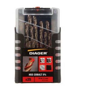 Juego de 25 piezas hss cobalto 5% de ø 1 a 13 mm - diager - 707d