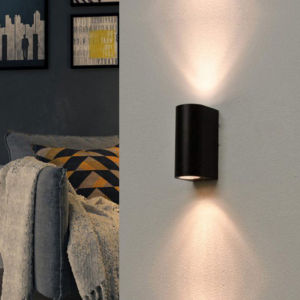 Black wall light LED ip44 doble beam gu10