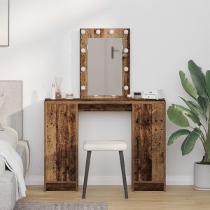 Mesa de maquillaje con luces LED madera vieja 102x33x135 cm oif167953