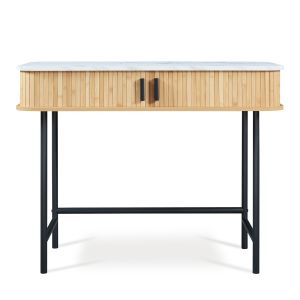 Mesa consola tvedestrand con puertas bambú 100x50x76cm - mármol blanco