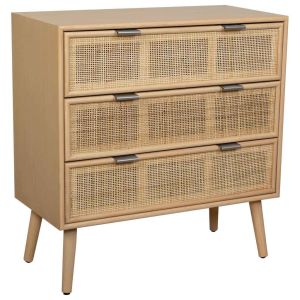Cómoda de mdf y rattan 3 cajones marrón 75x35x78h cm