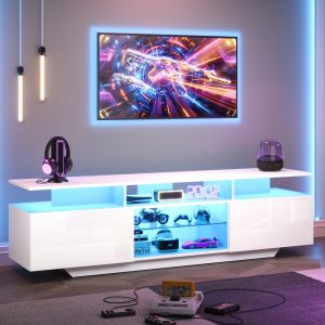 Mueble de tv con 2 puertas LED blanco 45x160x40cm