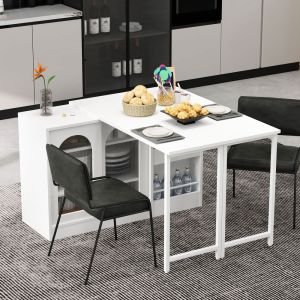 Mesa alta extensible giratoria 360 con almacenaje blanco 76,7x121,5x40cm