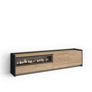 Mueble tv, 207x37x50cm, chimenea eléctrica, LED rf4848