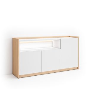 Aparador para salón, 156x37x80cm, blanco y roble soft, LED rf4923