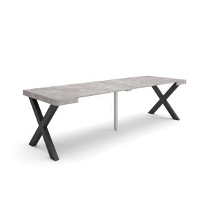 Mesa extensible, 58/262x90x73cm, cemento, patas madera maciza rf2819