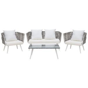 Conjunto de jardín con mesa 4 plazas ragusa ratán sintético blanco crema