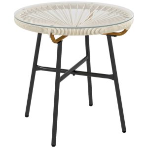 Mesa de ratán 50x50x50 cm ratán de pe, vidrio templado color beige Outsunny