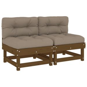 vidaXL sofás centrales con cojines 2 uds madera de pino marrón miel