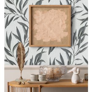 Papel pintado gaulan  lavable de hojas alargadas grises con 5.33m²