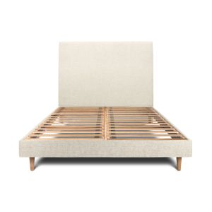 Cama de 135x190 cm con cabecero tapizado - tejido lienzo mate - beige claro