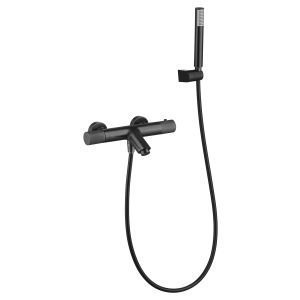 Imex-grifería bañera line black gun metal termostática mango+soporte