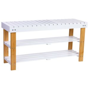 Banqueta zapatero de madera blanco 90x29x45h cm
