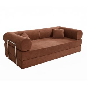 Sofá cama de tela de 2 plazas con cojines modulares marrones l 204 cm