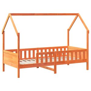 vidaXL cama con forma de casa de niños madera maciza marrón 90x190 cm