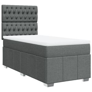 vidaXL cama box spring con colchón tela gris oscuro 90x190 cm