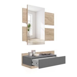 Mueble recibidor con 1 cajón y espejo 75 cm milo roble - grafito