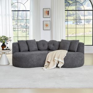 Sofá modular curvo chenilla gris 2 piezas sin brazos con 6 cojines
