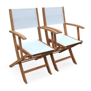 Silla de jardín plegable de madera de eucalipto, set de 2 blanco