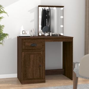Tocador con LED madera contrachapada marrón roble 90x50x132,5cm es5473