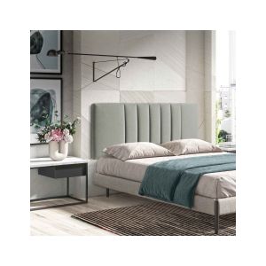 Momma home cabecero luna 150 cm tela suave gris y patas de madera natural