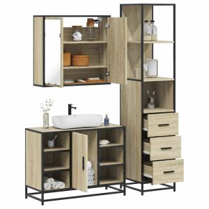 Set de muebles de baño 3 pzas madera contrachapada roble sonoma esb9142