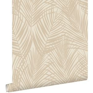 Estahome papel pintado hojas de palmera beige claro 53 cm x 10.05 m