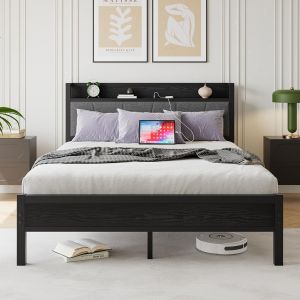 Estructura de cama,140x200cm,LED+usb,negro