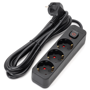 Aigostar regleta 3 enchufes, alargador 3m con interruptor, negro