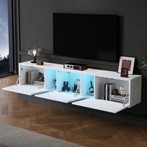 Mueble de tv suspendido con LED 3 puertas blanco brillo 35x180x30cm
