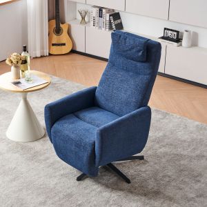 Sillón relax reclinable giratorio de chenilla azul con reposapiés