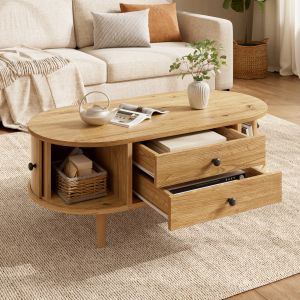 Mesa de centro elevable con 2 cajones mdf roble 40x100x50cm