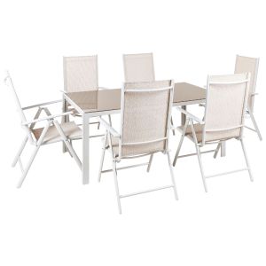 Conjunto de comedor exterior 6 plazas catania metal beige