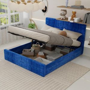 Cama con almacenaje integrado 160x200cm, diseño moderno, azul