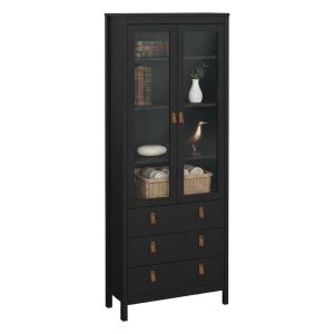 Vitrina lazio, 3 estantes, madera noble negro 78x33x199h cm