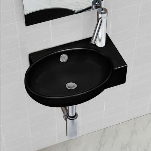 Lavabo redondo de cerámica con orificio de grifo/desagüe negro eerf8608