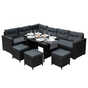 Set muebles de jardin esquinero de ratán