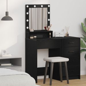 Mesa de maquillaje con luces LED en roble negro 50x41x135 cm oif717395