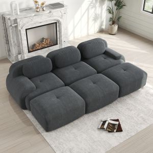 Sofá modular pana gris sin estructura reposabrazos curvos ergonómico