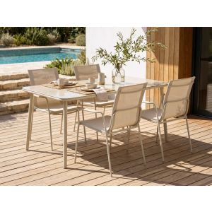 Conjunto de comedor exterior 4 plazas caravino metal beige claro
