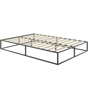 Cama con marco de acero y somier, 250 kg, 200 x 140 x 25,5 cm, negro