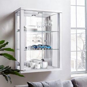 K-möbel vitrina colgante cristal blanco (80x60x25 cm) con LED y espejo