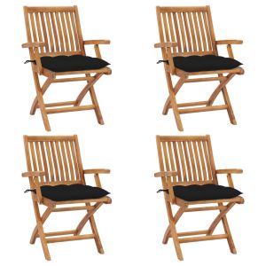 vidaXL sillas de jardín plegables 4 uds madera maciza teca con cojines