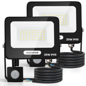 Aigostar 30w foco LED exterior con sensor movimiento pir,2 piezas, 4000k